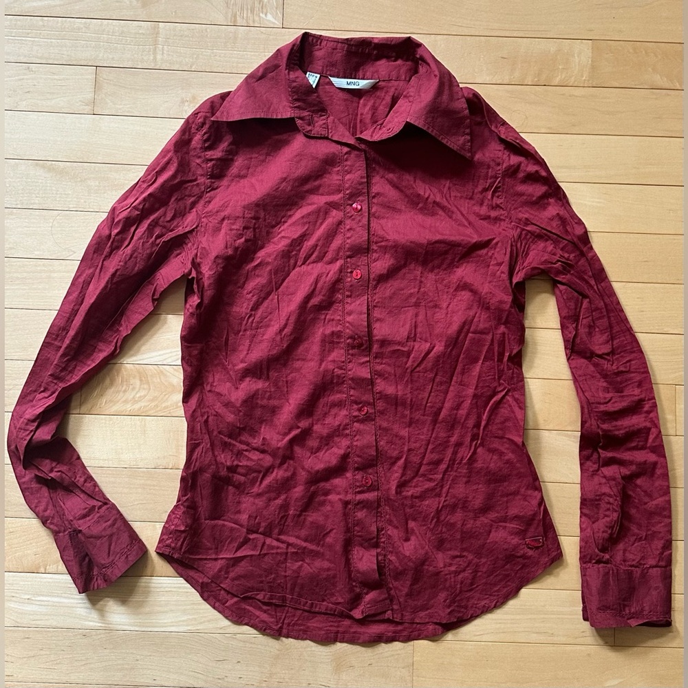 Mango deep red button-down shirt